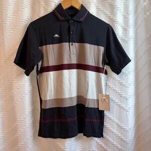 Radmor Mens Pima Cotton Stretch Golf Polo Shirt Navy Tan Striped XS NWT